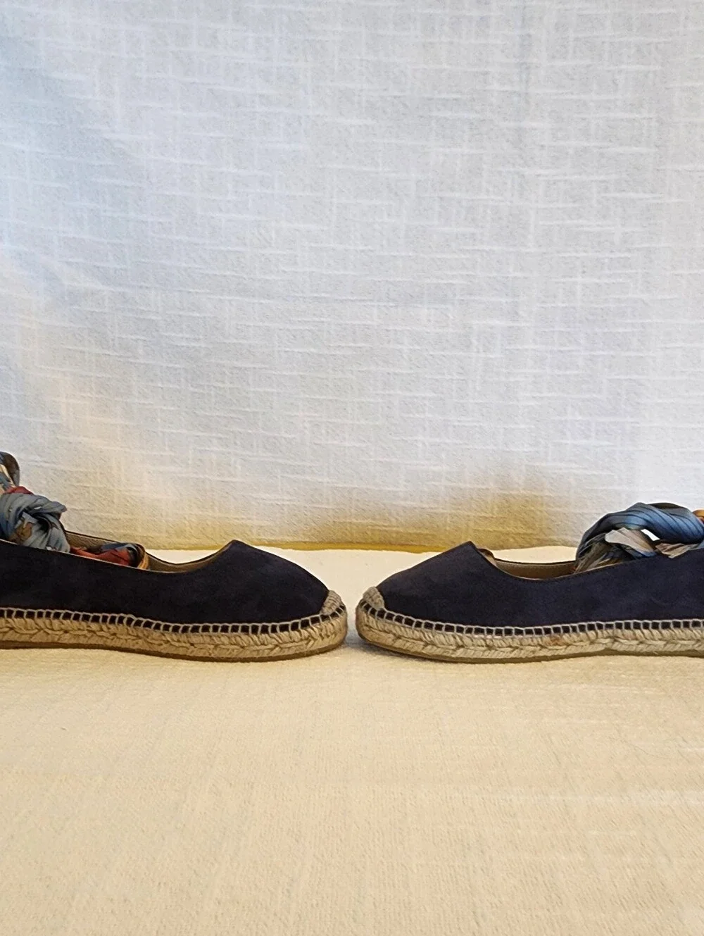 NWOB Gaimo Navy Suede Ballet Espadrilles W/ Fabric Ankle Straps 37 (6 US) A463